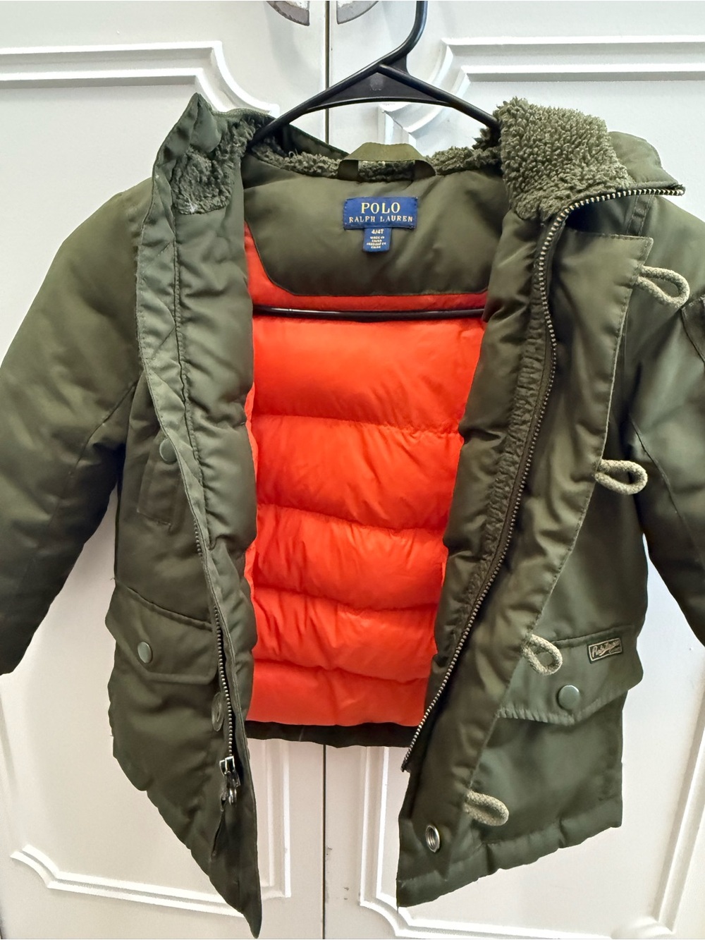 Polo by Ralph Lauren Kids Olive Green Jacket with Orange Puffer Lining